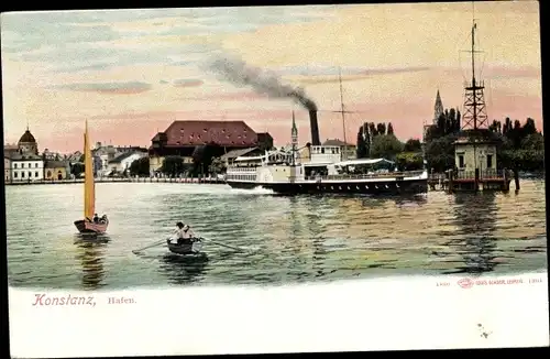 Ak Konstanz am Bodensee, Dampfer im Hafen, Signalturm