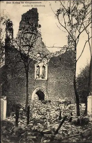 Ak Druschba Allenburg Ostpreußen, Ruine der Kirche, Kriegszerstörungen, I WK
