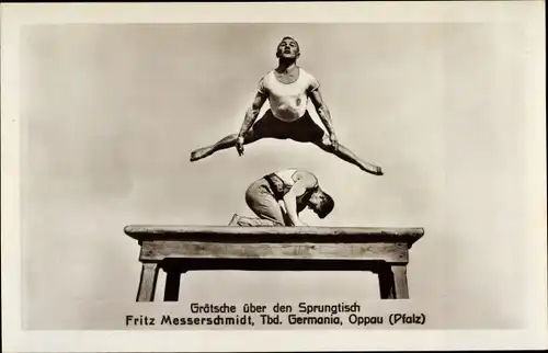 Foto Grätsche über den Sprungtisch, Fritz Messerschmidt, Tbd. Germania, Oppau, 1926