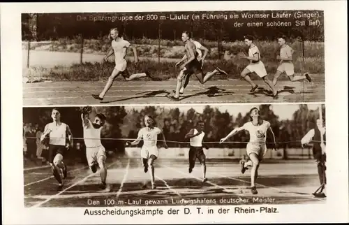 Foto Ak Ausscheidungskämpfe der DT in der Rhein Pfalz, 100m Lauf, 800m Läufer