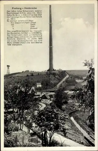 Ak Halsbrücke in Sachsen, Blick auf den 140m hohen Schornstein