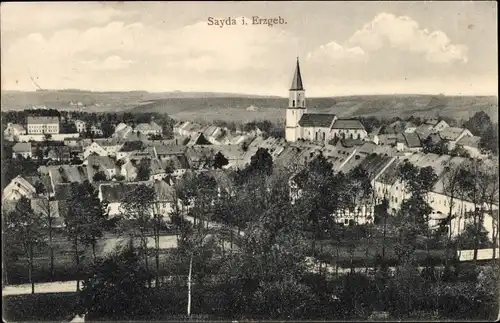 Ak Sayda im Erzgebirge, Ortsansicht mit Kirche