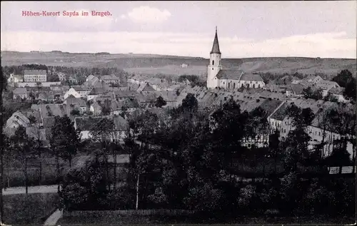 Ak Sayda im Erzgebirge, Ortsansicht mit Kirche