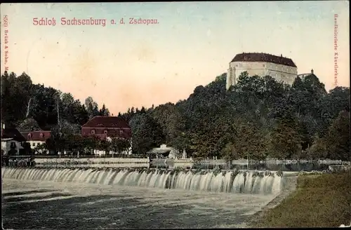 Ak Frankenberg an der Zschopau, Schloss Sachsenburg, Flusspartie