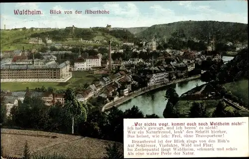 Ak Waldheim Sachsen, Blick von der Alberthöhe, Panorama, Gedicht