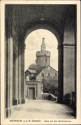 Ak Weinheim Bergstraße Baden, Blick auf den Storchenturm