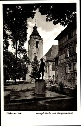 Ak Kirchheim Teck, Evangelische Kirche mit Kriegerdenkmal
