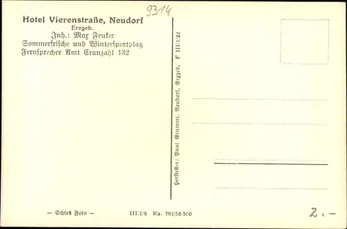 Ak Neudorf Sehmatal im Erzgebirge, Hotel Vierenstraße