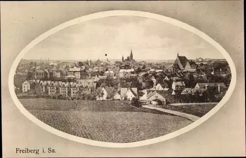 Passepartout Ak Freiberg in Sachsen, Gesamtansicht der Stadt