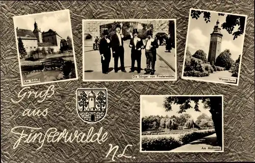 Ak Finsterwalde in der Niederlausitz, Schloss, Wasserturm, Sänger, Wappen