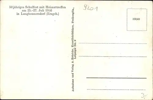 Ak Langhennersdorf Oberschöna in Sachsen, 50 jähriges Schulfest mit Heimattreffen am 25.-27.07.1936