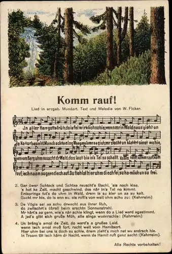 Lied Ak Komm rauf, Erzgebirgische Mundart, W. Ficker