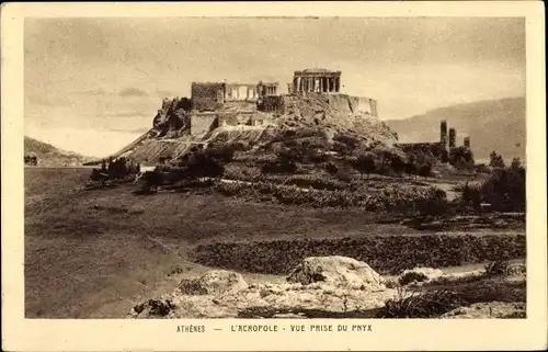 Ak Athen Griechenland, L'Acropole, vue prise du Pnyx