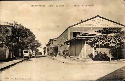 Ak Diego Suarez Antsiranana Madagaskar, Rue Flacourt, Hotel du Piemont et de Provence