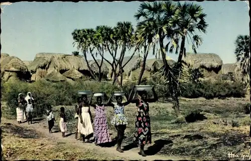 Ak L'Afrique en Couleurs, Sur le chemin de la Fontaine, Afrikanerinnen auf dem Weg zum Brunnen