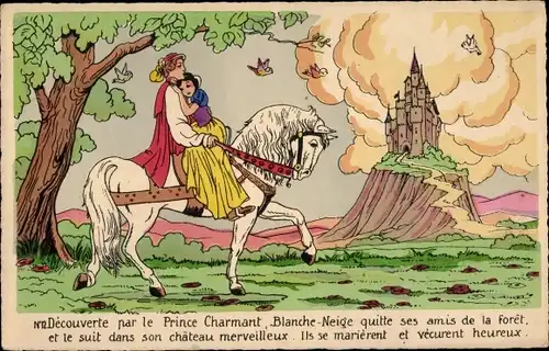 Ak Disney, Decouverte par le Prince Charmant, Blanche Neige..., Schneewittchen, Prinz