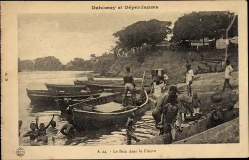Ak Dahomey Benin, Le Bain dans le Fleuve