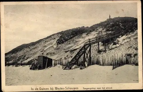 Ak Westenschouwen Westen Schouwen Duiveland Zeeland, in de Duinen, Toegangstrap naar het strand