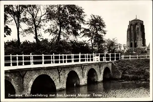 Ak Zierikzee Zeeland, Zuidwellebrug met Sint, Lievens Monster Toren