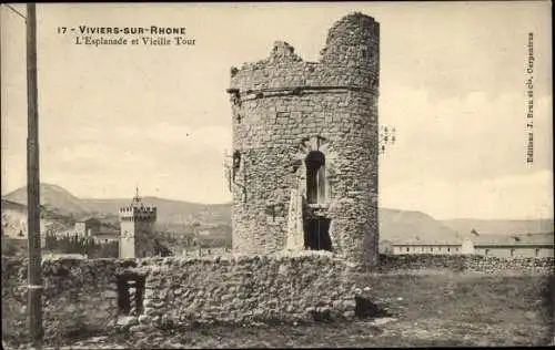 Ak Viviers sur Rhone Ardèche, L'Esplanade et Vieille Tour