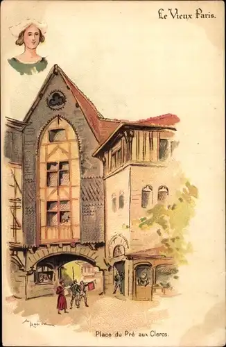 Künstler Litho Robida, Albert, Vieux Paris, Cour du Pre aux Clercs, A la Fermière