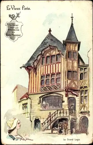 Künstler Litho Robida, Albert, Vieux Paris, le Grand Logis, Magasins du Bon Marché