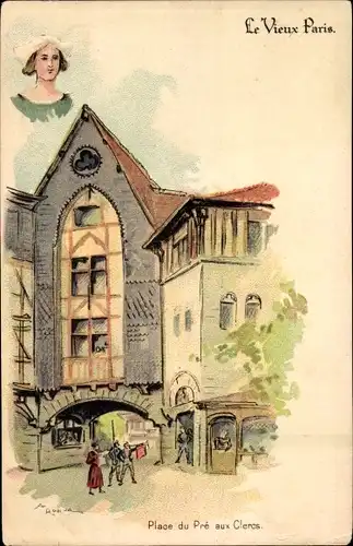 Künstler Litho Robida, Albert, Vieux Paris, Cour du Pre aux Clercs
