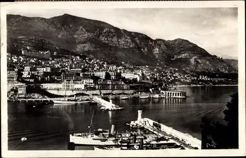 Ak Monte Carlo Monaco, L'Entree du Port et vue sur Monte Carlo