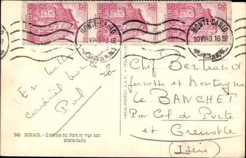 Ak Monte Carlo Monaco, L'Entree du Port et vue sur Monte Carlo