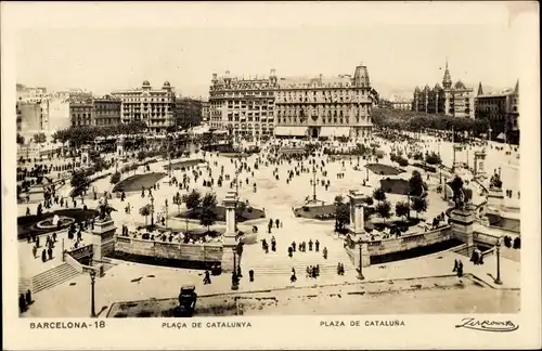 Ak Barcelona Katalonien Spanien, Plaza de Cataluna