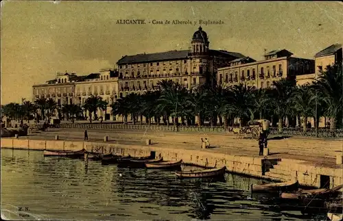 Ak Alicante Valencia Spanien, Casa de Alberola y Explanada