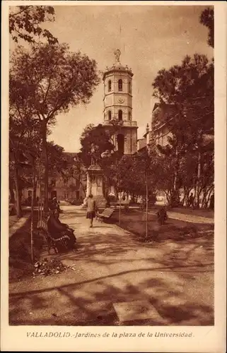 Ak Valladolid Kastilien und Leon, Jardines de la Plaza de la Universidad