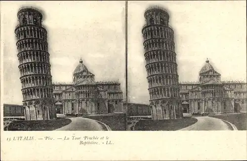 Stereo Ak Pisa Toscana, La Tour Penchée et le Baptistere