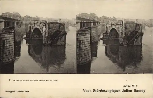 Stereo Ak Roma Rom Lazio, Ruines du Pont Emilio sur le Tibre