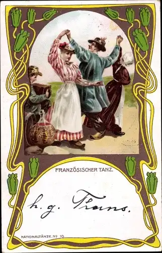 Jugendstil Passepartout Ak Nationaltänze No. 10, Französischer Tanz, Trachten