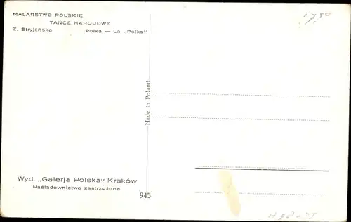 Künstler Ak Stryjensko, La Polka, Paar in polnischen Trachten, Tänzer