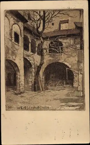 Künstler Ak Weißenkirchen in der Wachau Niederösterreich, Burghof