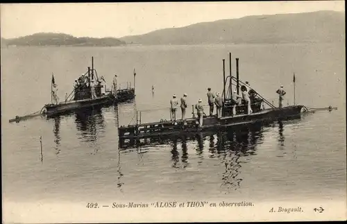 Ak Französische U Boote, Alose, Thon, sous marins en observation