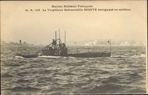 Ak Französisches U Boot, Bonite, Torpilleur Submersible, Seeleute
