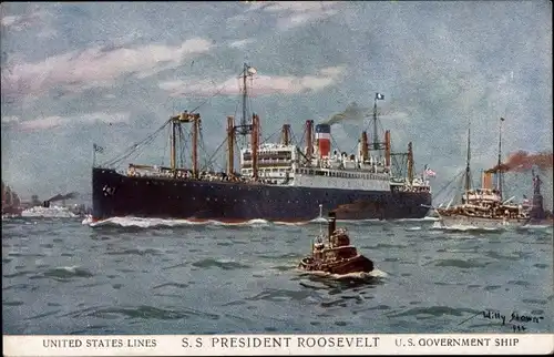 Künstler Ak Stöwer, Willy, Dampfer SS President Roosevelt, United States Lines, USL