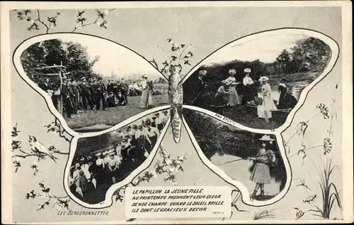 Schmetterling Ak Frauen beim Angeln, Mädchen, Frühling