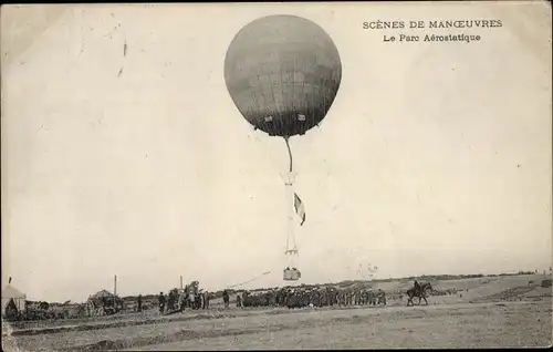 Ak Scenes de Manoeuvres, le Parc Aerostatique, Ballon