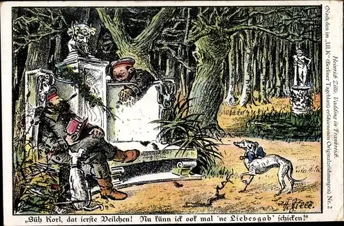 Künstler Ak Zille, Heinrich, Vadding in Frankreich, Nu künn ick ook mal ne Liebesgab schicken