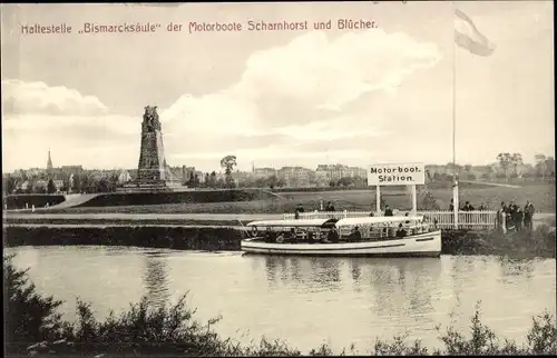 Ak Haltestelle Bismarcksäule, Motorboote Scharnhorst u. Blücher