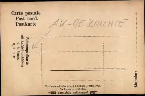 Ak Postkarten-Geschichte, Postgeschichte, Rahmenpostkarte mit Aufstellvorrichtung