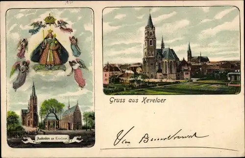 Litho Kevelaer am Niederrhein, Kirche, Andenken, Betende Engel, Maria mit Jesus