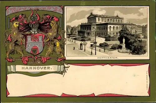 Präge Wappen Litho Hannover in Niedersachsen, Hoftheater