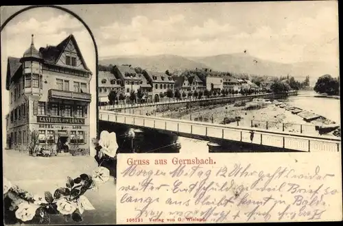 Ak Gernsbach im Murgtal Schwarzwald, Gasthaus zum Löwen, Blick auf den Ort