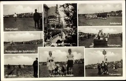 Ak Markgröningen im Kreis Ludwigsburg, Wettspringen, Schäfertanz, Rathaus, Hahnentanz, Sacklaufen