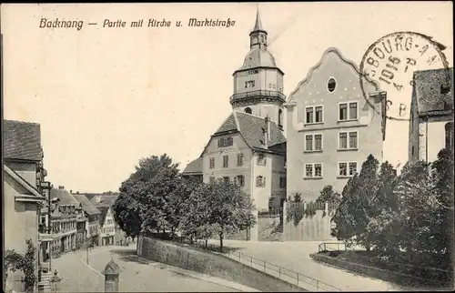 Ak Backnang in Württemberg, Partie mit Kirche und Marktstraße